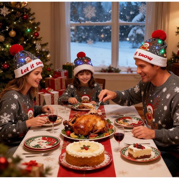Unisex LED Knit Christmas Sweater Hat Beanie Party Holiday Gift